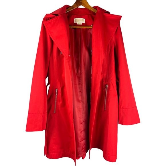 Michael, Michael Kors Red Hooded Trench Jacket, Women's Size Medium - Picture 10 of 16